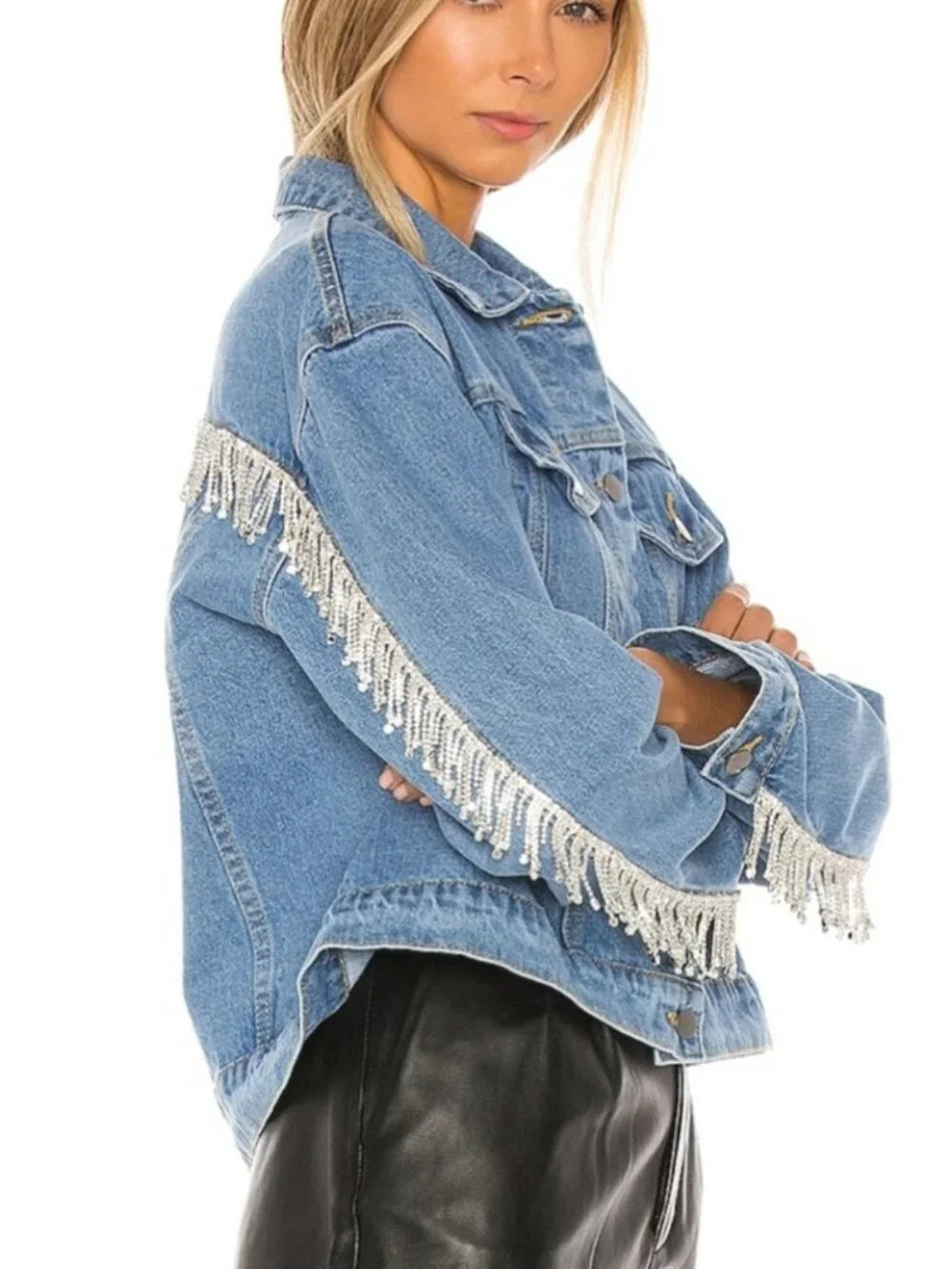 Superdown Raya Rhinestone Fringe Denim Jacket - Picture 7 of 7